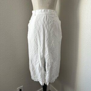 Massimo Dutti Linen White Pencil Skirt Back & Front Slit Minimalist Chic Sz S
